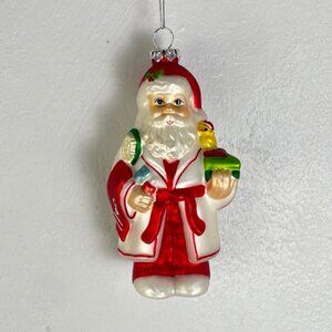 Christmas Ornament Santa Bathrobe Small Glass Ornament Santa Claus Red Green